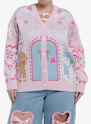 Sweet Society Pink Gingerbread House Girls Cardigan Plus