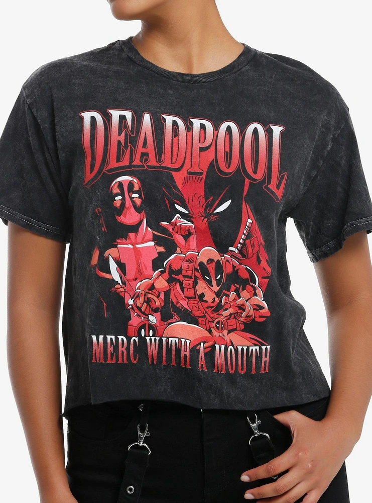 Marvel Deadpool Collage Wash Girls Crop T-Shirt