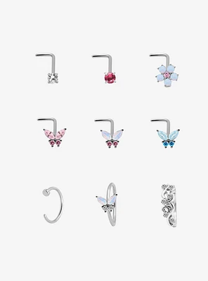 Steel Silver Butterfly Nose Stud & Hoop 9 Pack