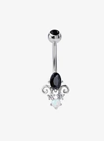 14G Steel Silver Black CZ Filigree Navel Barbell