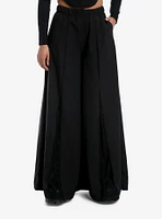 Black Lace Panel Wide Leg Pants