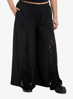 Black Lace Panel Girls Wide Leg Pants Plus