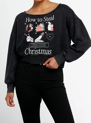 Dr. Seuss How The Grinch Stole Christmas! Boat Neck Girls Crop Sweatshirt