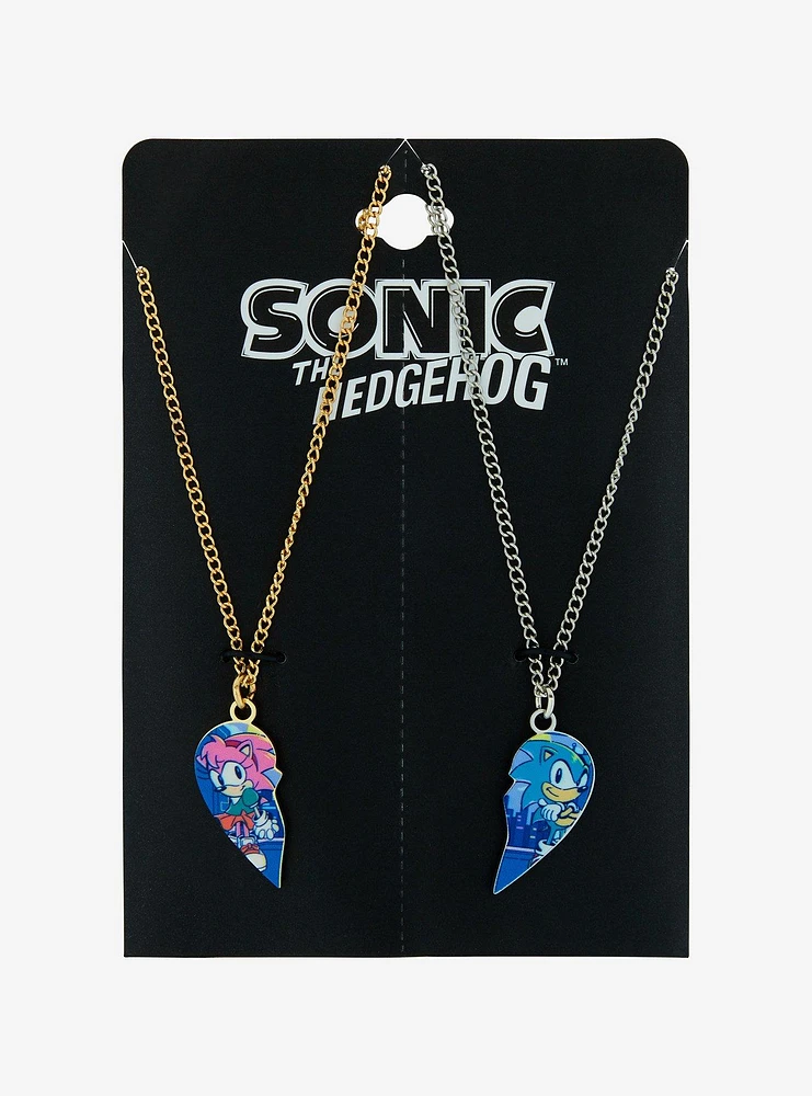 Sonic The Hedgehog Amy Rose & Sonic Heart Best Friend Necklace Set