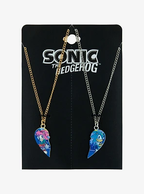 Sonic The Hedgehog Amy Rose & Sonic Heart Best Friend Necklace Set