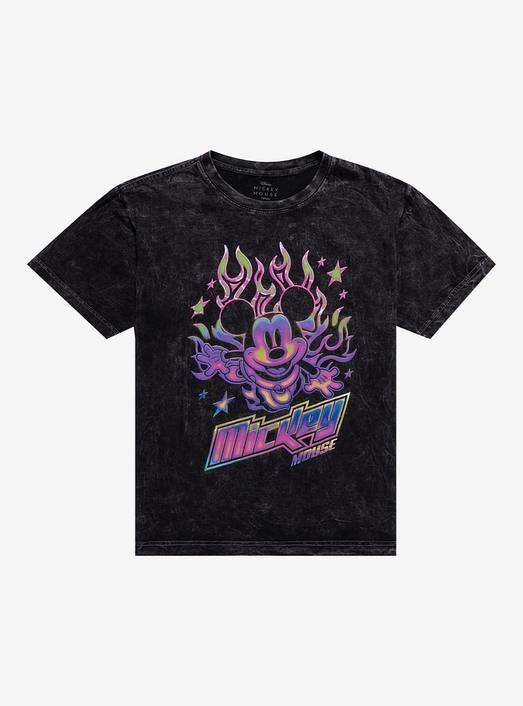 Disney Mickey Mouse Neon Flames Mineral Wash T-Shirt