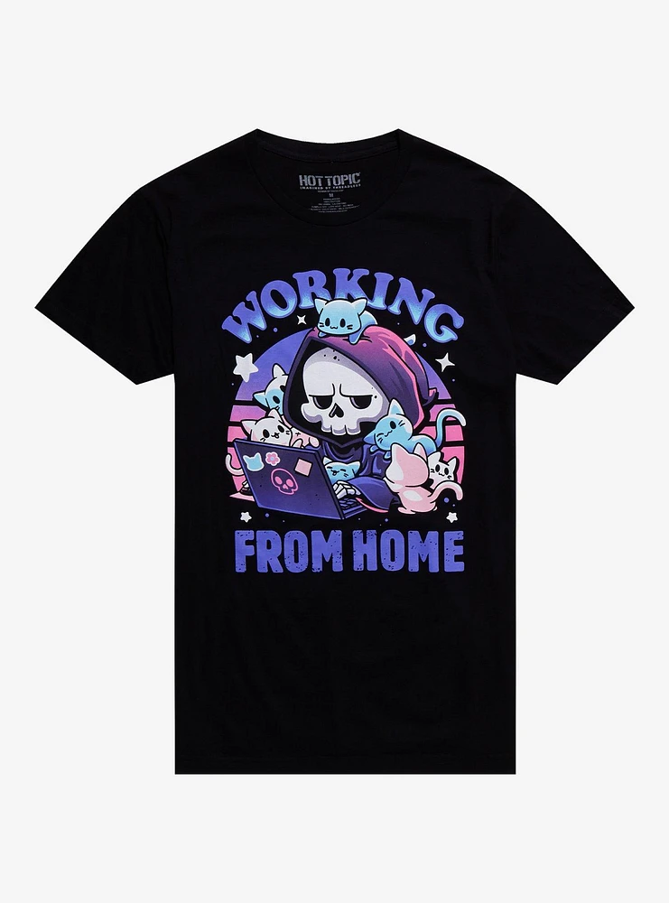 Working From Home Grim Reaper & Cats T-Shirt By Snouleaf