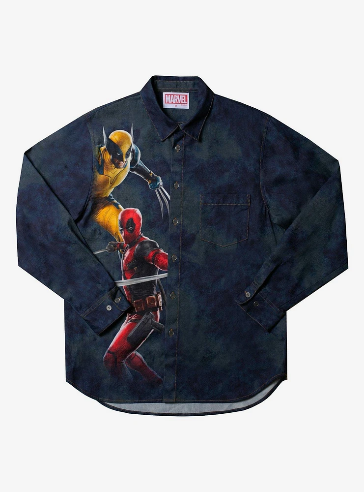 Marvel Deadpool & Wolverine Navy Button-Up Shirt