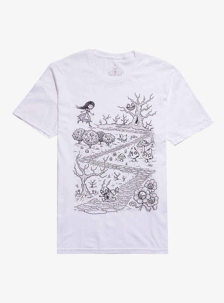 Dark Wonderland Alice Chasing Rabbit T-Shirt By Crab Scrambly