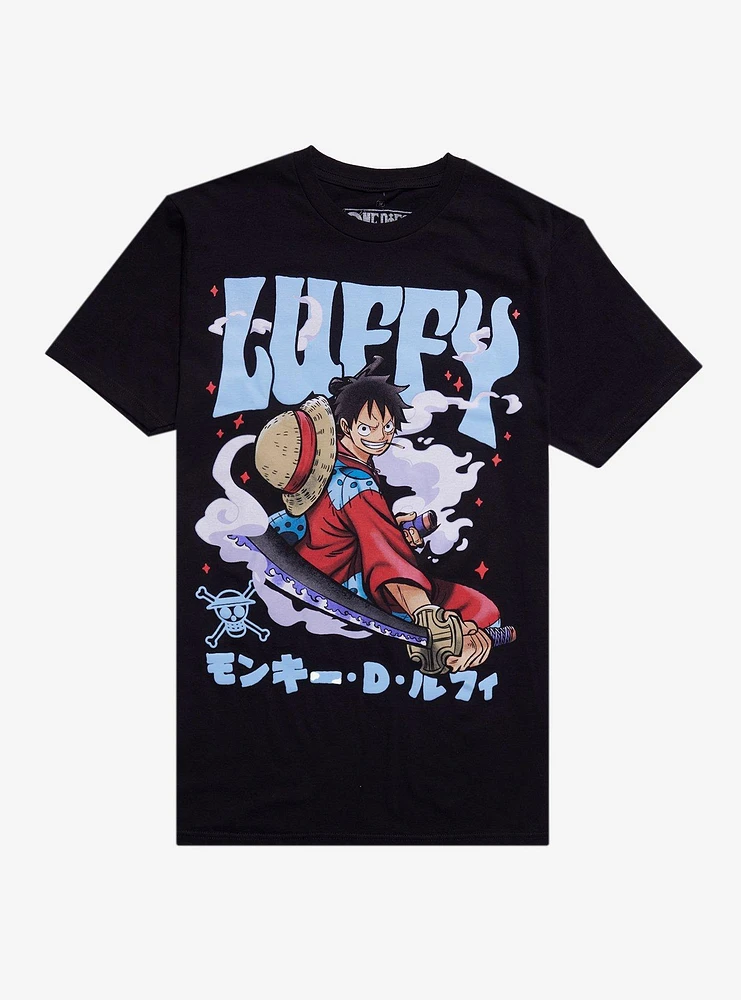 One Piece Luffy Samurai Sword Puff Print T-Shirt