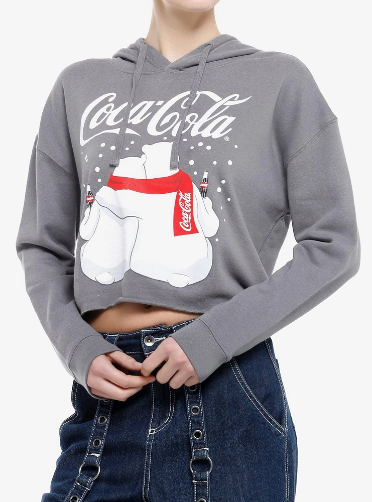 Coca-Cola Polar Bears Grey Girls Crop Hoodie