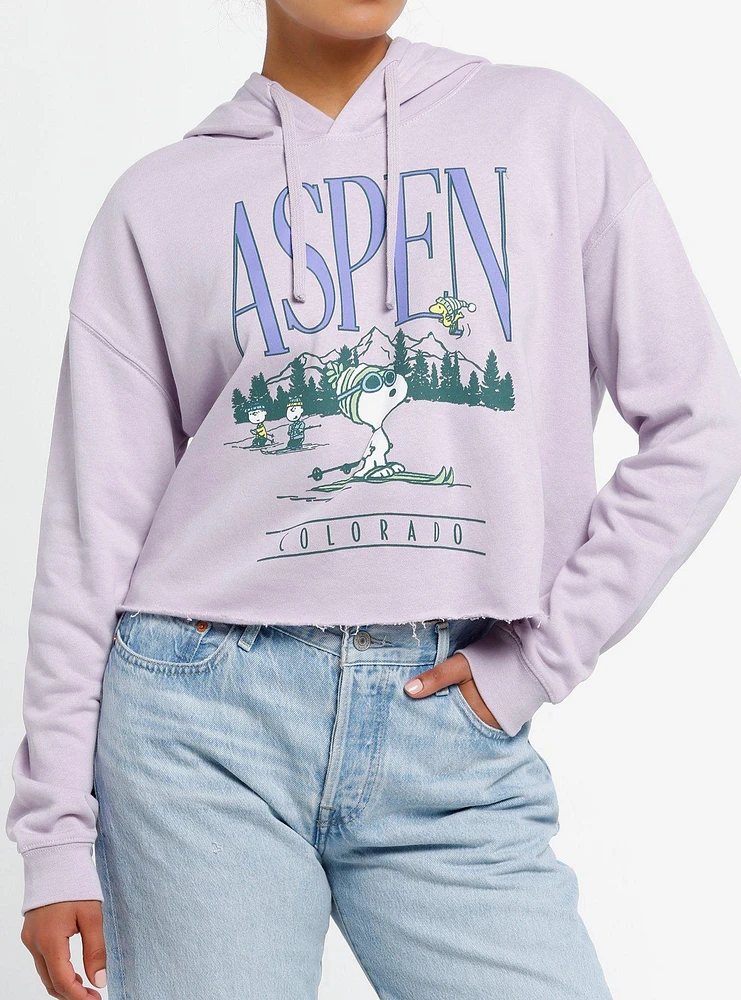 Peanuts Aspen Snoopy Skiing Girls Crop Hoodie