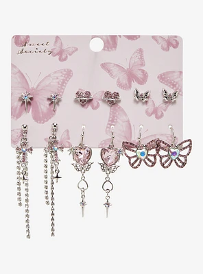 Sweet Society Butterfly Heart Rhinestone Earring Set