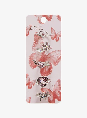 Sweet Society Pink Gem Heart Butterfly Ring Set