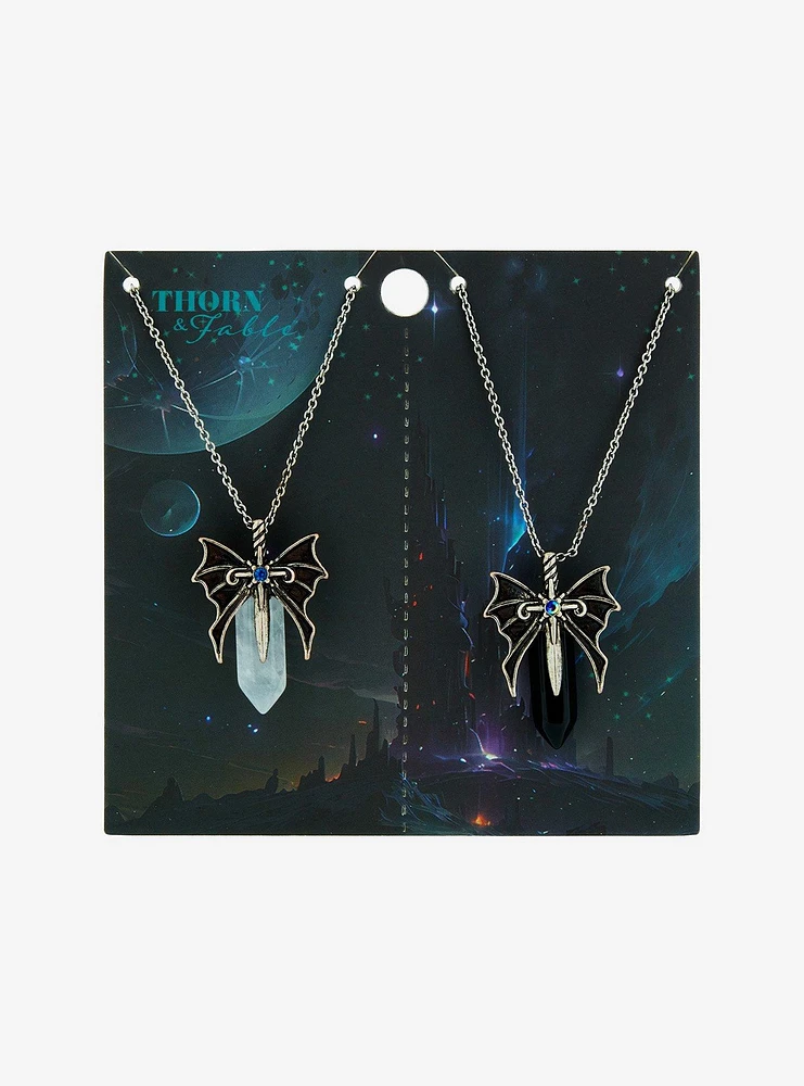 Thorn & Fable Bat Wing Crystal Best Friend Necklace Set