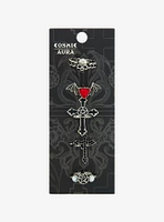 Comsic Aura Gothic Cross Skull Ring Set