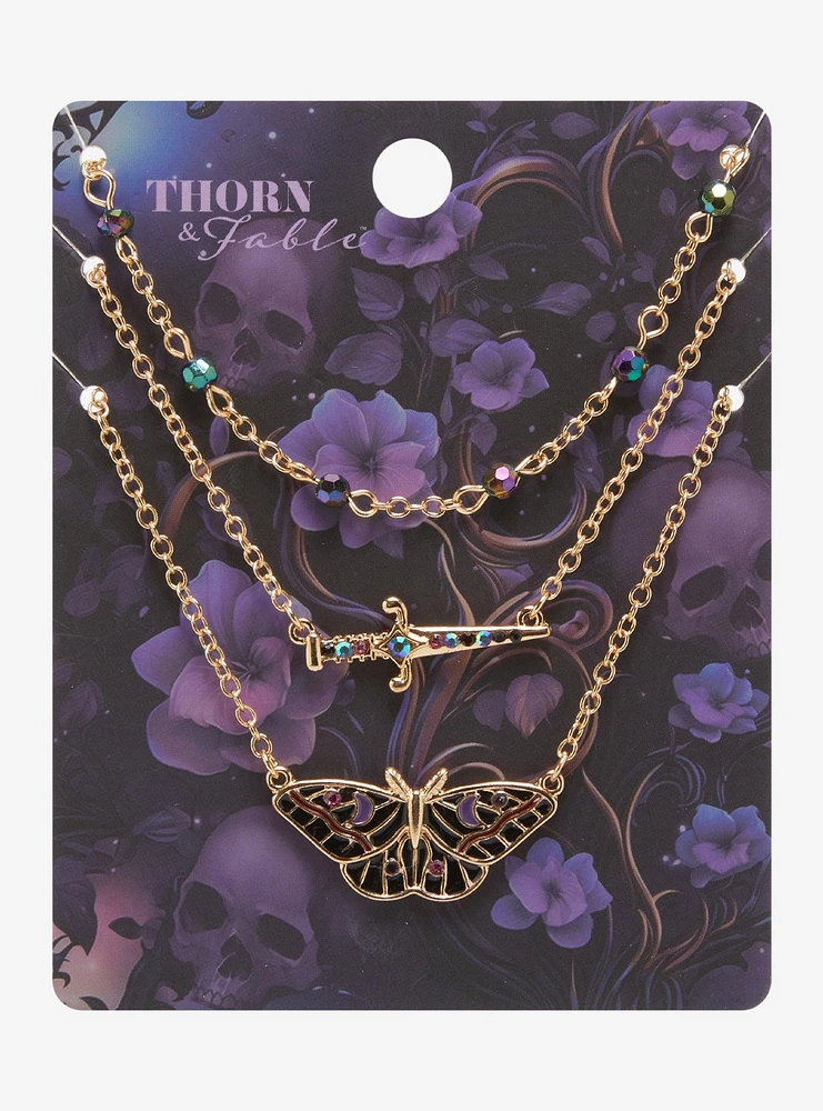 Thorn & Fable Moth Dagger Gem Necklace Set