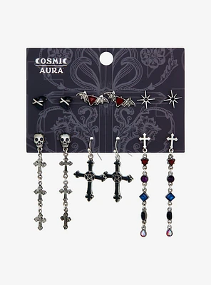 Cosmic Aura Cross Skull Pentagram Earring Set