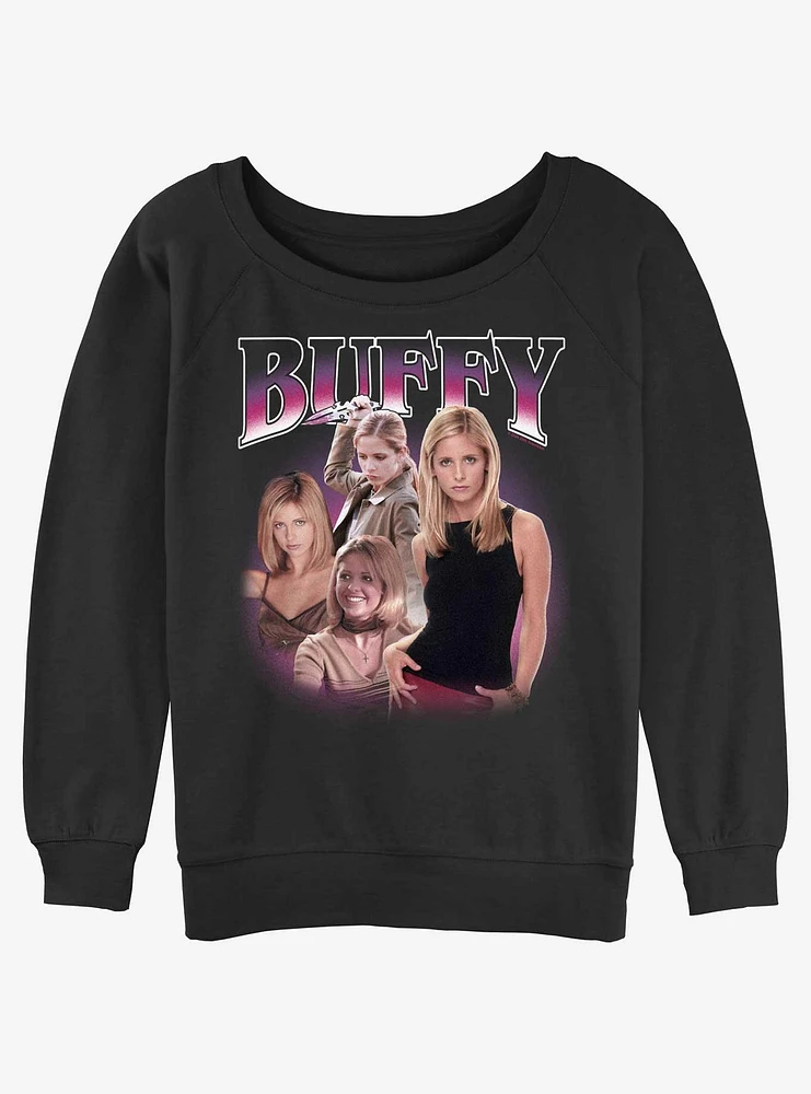 Buffy The Vampire Slayer Retro Montage Girls Slouchy Sweatshirt