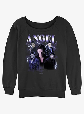 Buffy The Vampire Slayer Angel Retro Montage Girls Slouchy Sweatshirt