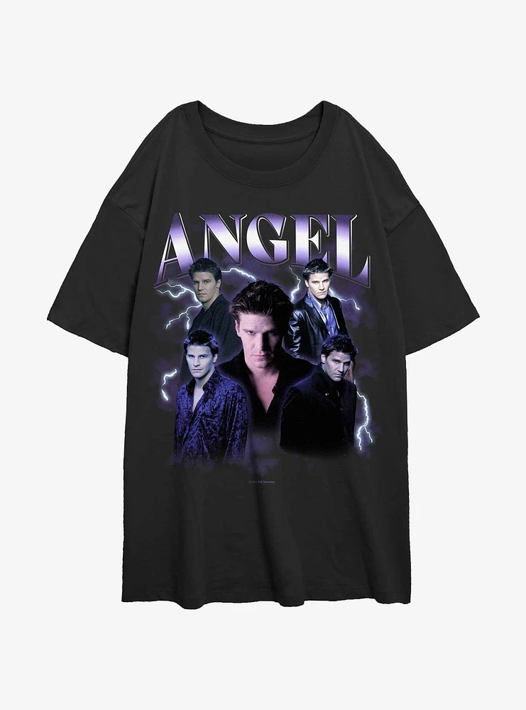 Buffy The Vampire Slayer Angel Retro Montage Girls Oversized T-Shirt