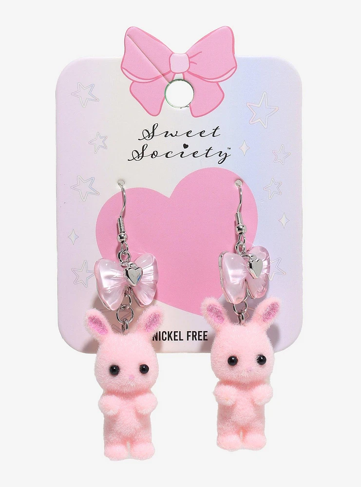 Sweet Society Pink Bunny Bow Drop Earrings