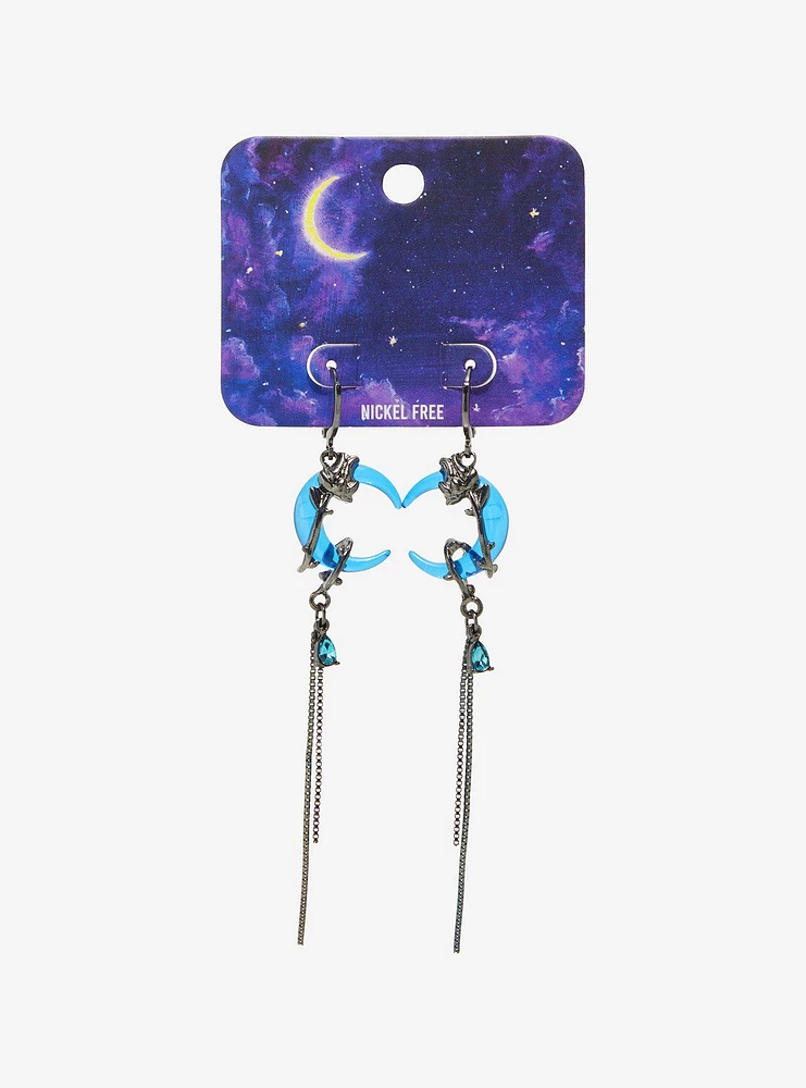 Blue Crescent Moon Wrap Drop Earrings