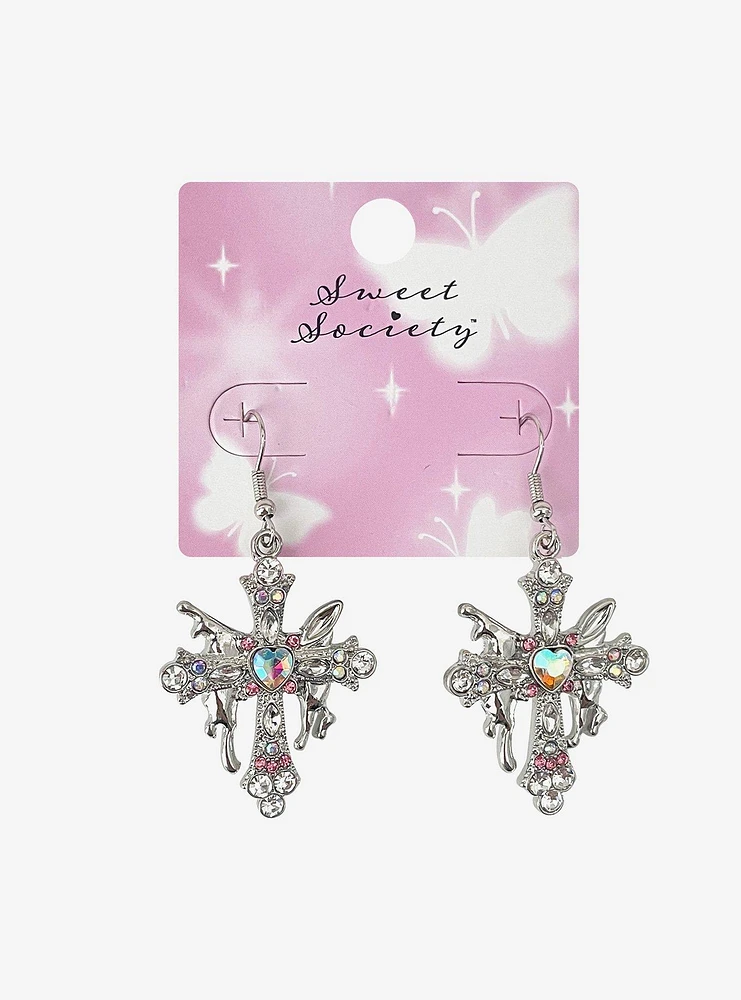 Sweet Society Gem Butterfly Cross Earrings