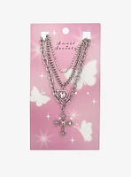 Sweet Society Pink Heart Cross Necklace Set