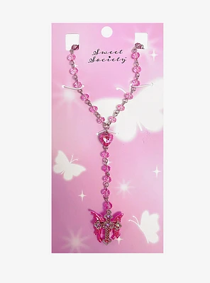 Sweet Society Pink Butterfly Cross Rosary Necklace