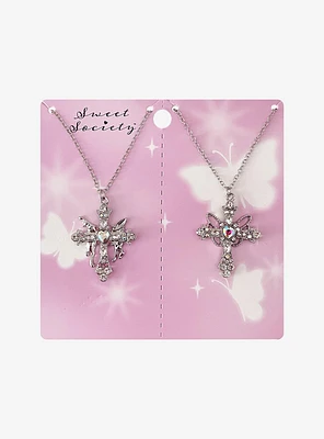 Sweet Society Butterfly Cross Best Friend Necklace Set