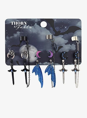 Thorn & Fable Wing & Dagger Stud & Cuff Earring Set