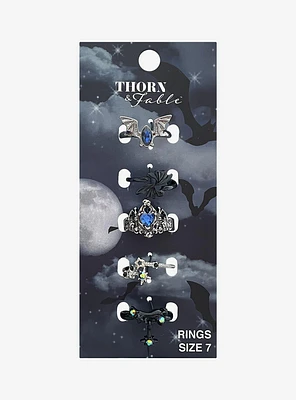 Thorn & Fable Blue Stone Bat Wing Ring Set