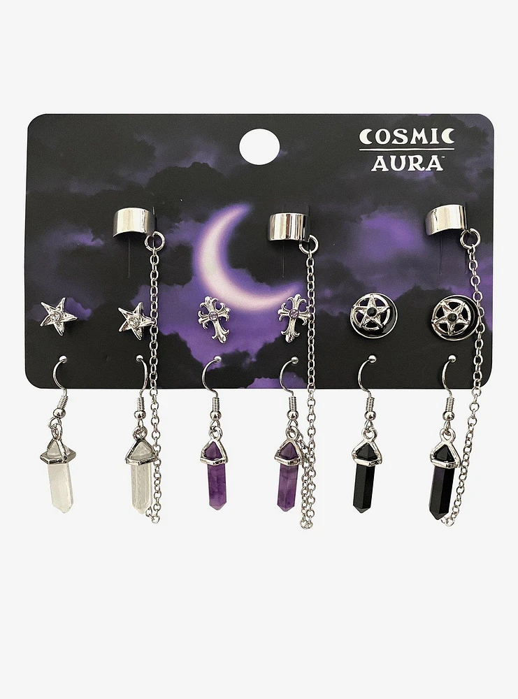 Cosmic Aura Crystal Cuff Earring Set