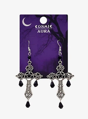 Cosmic Aura Gothic Cross Drop Earrings