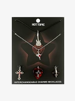 Rock Star Cross Guitar Pick Charm Necklace Set