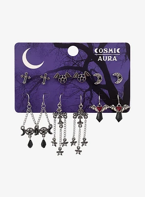 Cosmic Aura Gothic Cross Moon Bat Earring Set