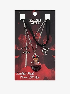 Cosmic Aura Heart Bottle Cross Necklace Set