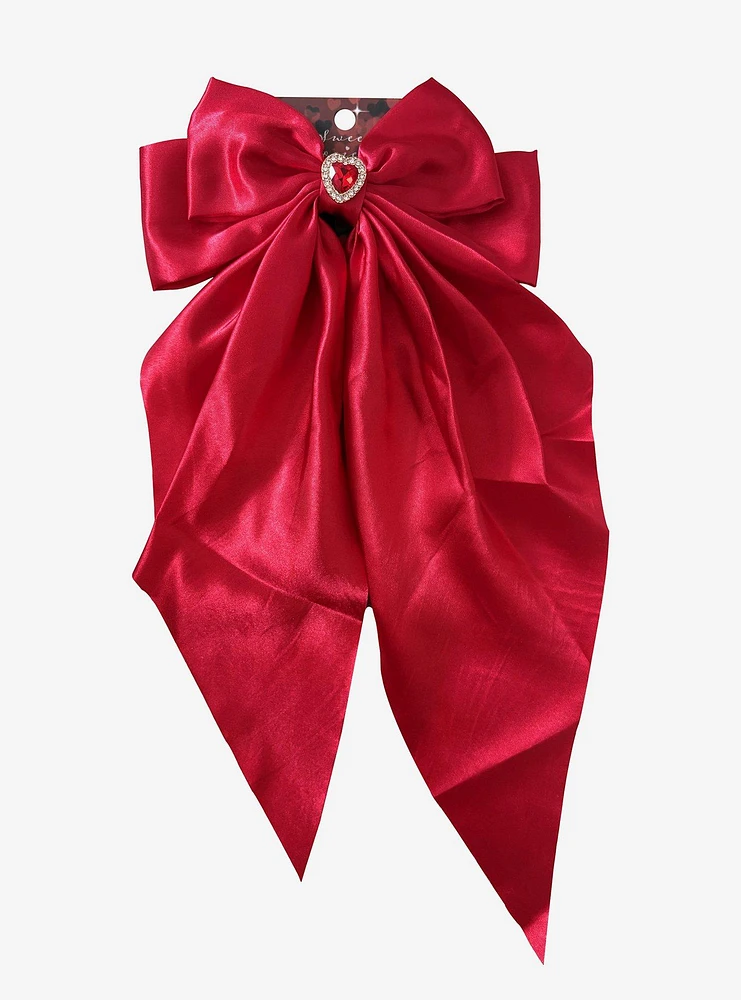 Sweet Society Red Satin Heart Hair Bow