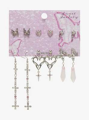 Sweet Society Butterfly Heart Cross Bling Earring Set