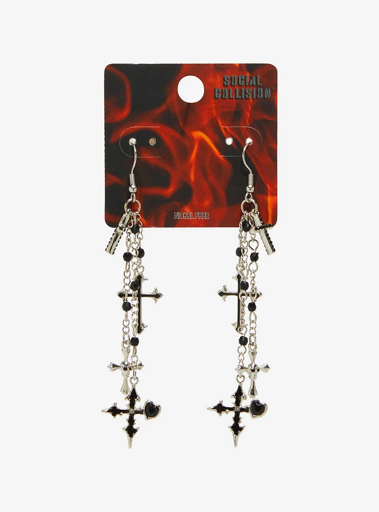 Social Collision Cross Drop Earrings