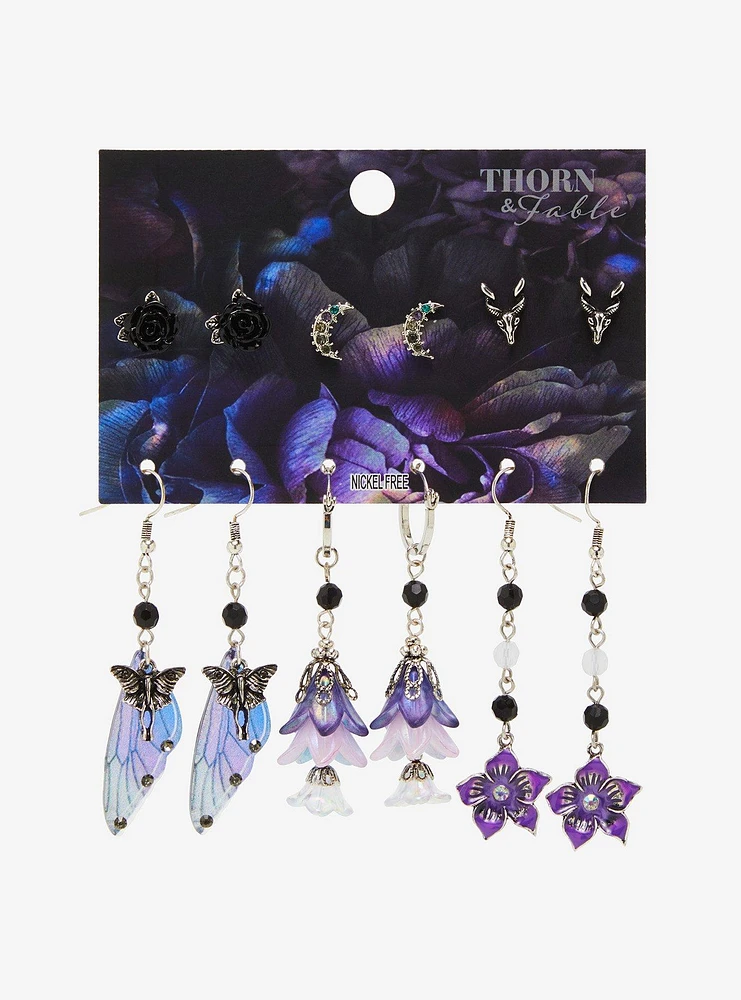 Thorn & Fable Dark Forest Wing Floral Earring Set