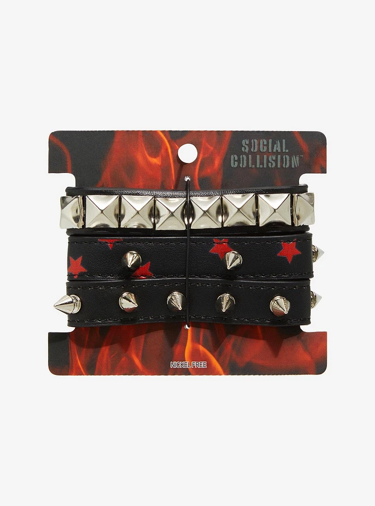 Social Collision Red Star Stud Bracelet Set