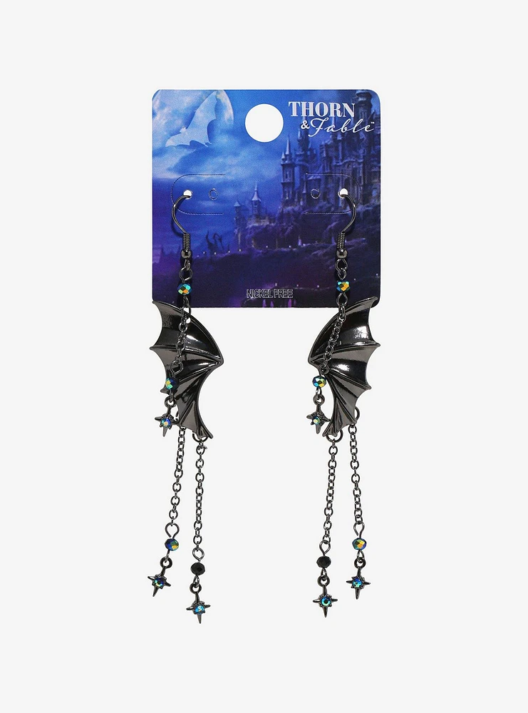 Thorn & Fable Bat Wing Sparkle Drop Earrings