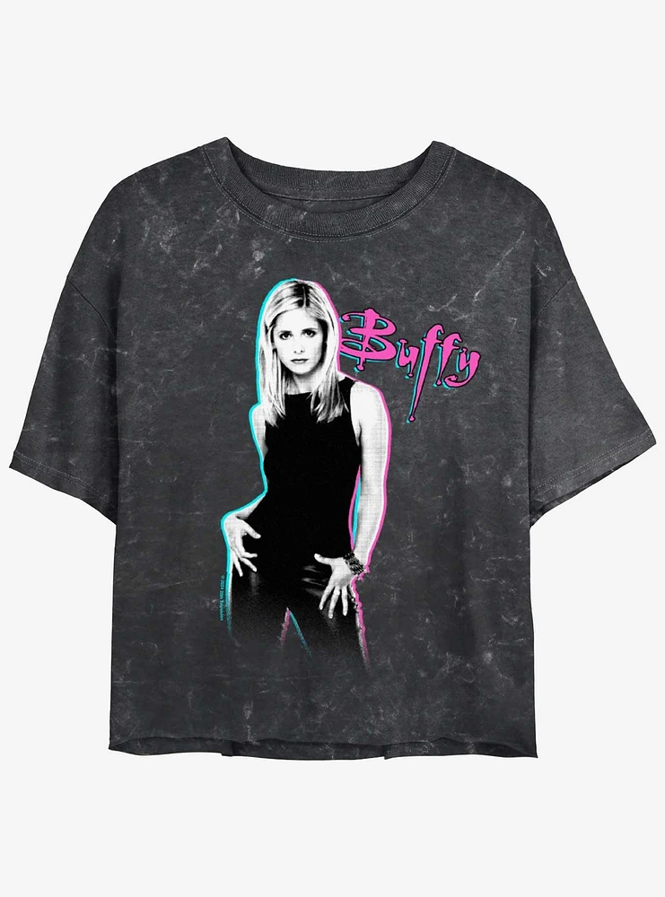 Buffy The Vampire Slayer Retro Girls Mineral Wash Crop T-Shirt