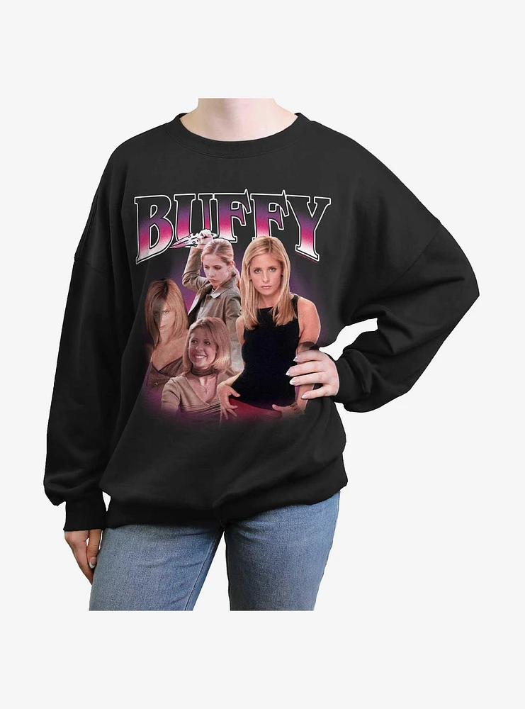 Buffy The Vampire Slayer Retro Montage Girls Oversized Sweatshirt