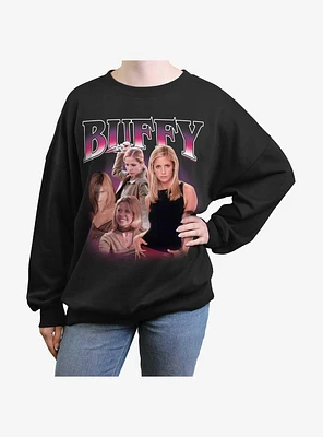 Buffy The Vampire Slayer Retro Montage Girls Oversized Sweatshirt