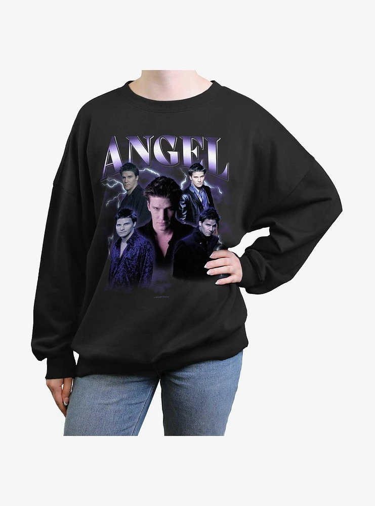 Buffy The Vampire Slayer Angel Retro Montage Girls Oversized Sweatshirt