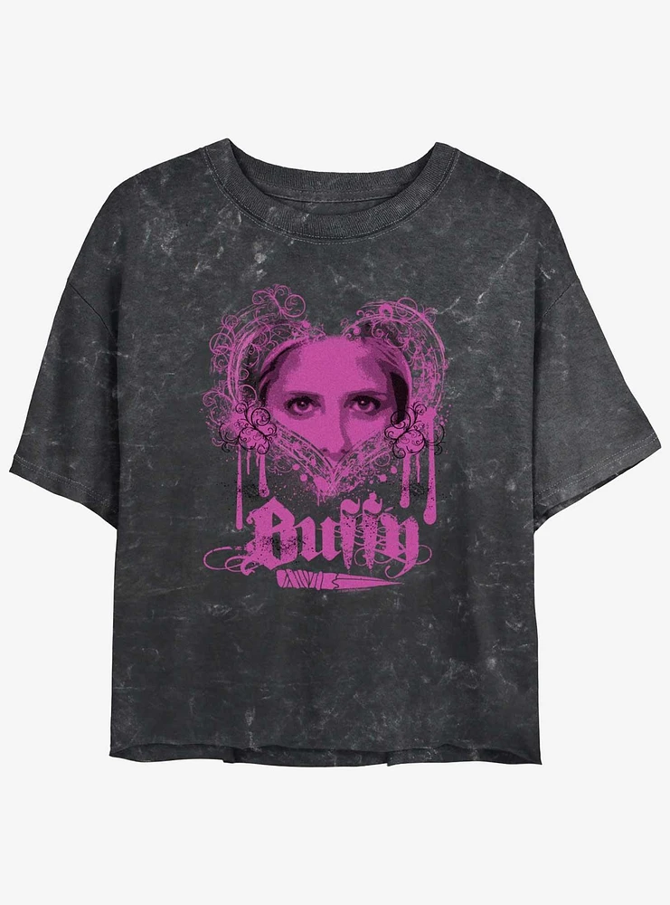 Buffy The Vampire Slayer Eyes Girls Mineral Wash Crop T-Shirt