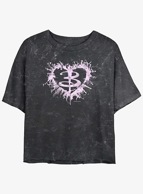 Buffy The Vampire Slayer Heart Logo Girls Mineral Wash Crop T-Shirt